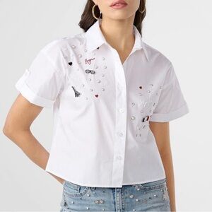 Karl Lagerfeld White Embellished Button Down Shirt